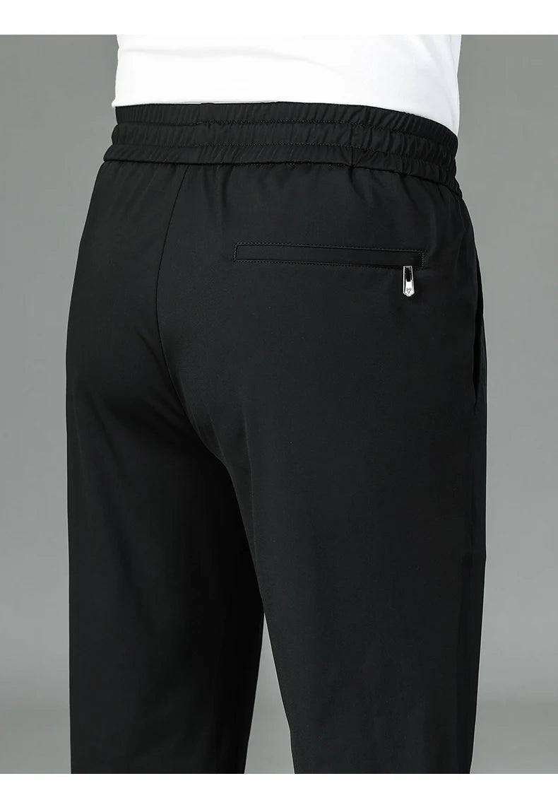 High Quality Ice Silk Stretch New Brand Casual Fashion Strappy Long Pants Elastic Pencil Street Style Teens Trousers Men Clothes