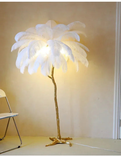 Nordic Feather Floor Lamp Luxury LED Standing Light for Internet Celebrity Ostrich Ins Live Broadcast Room Bedroom Home Decor