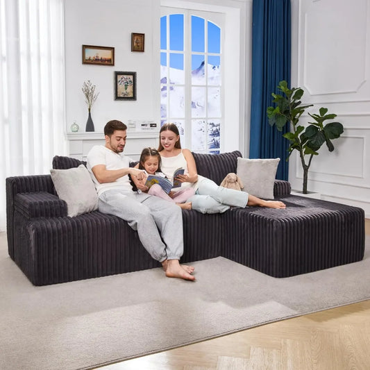 Modular L-Shaped 3-Seat Sectional Sofa – Memory Foam with Deep Seating & Storage.