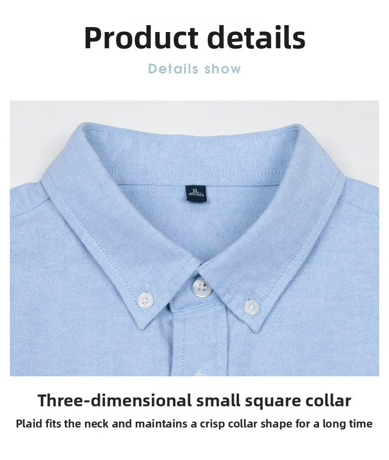 Close-up of a light blue shirt collar with a visible brand label on a white background.