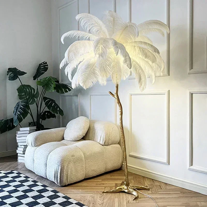 Nordic Feather Floor Lamp Luxury LED Standing Light for Internet Celebrity Ostrich Ins Live Broadcast Room Bedroom Home Decor