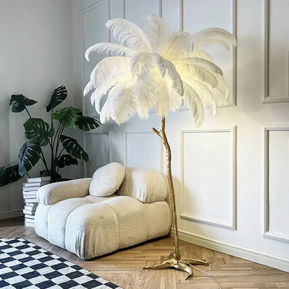 Nordic Feather Floor Lamp Luxury LED Standing Light for Internet Celebrity Ostrich Ins Live Broadcast Room Bedroom Home Decor