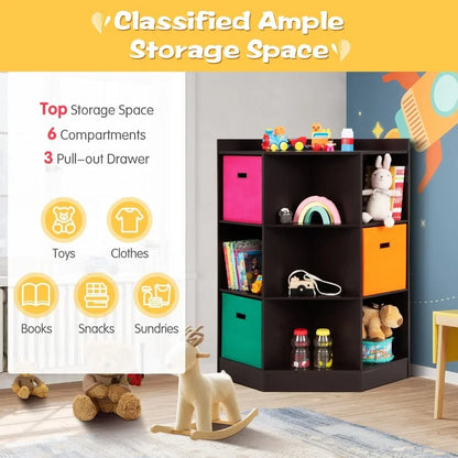 Kids 9-Cubby Toy Storage Organizer – Cabinet with Display Shelf & 3 Baskets.