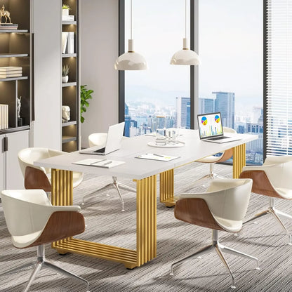 Modern White Executive Desk with Gold Metal Legs – Large Home Office Table.
