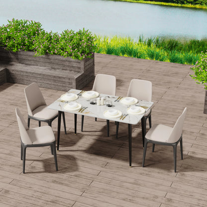 LUVODI 4-6 People Seats Marble Dining Table with Chair 1.2m Restaurant Kitchen Cafe Shop Coffee Table Furniture with Metal Legs