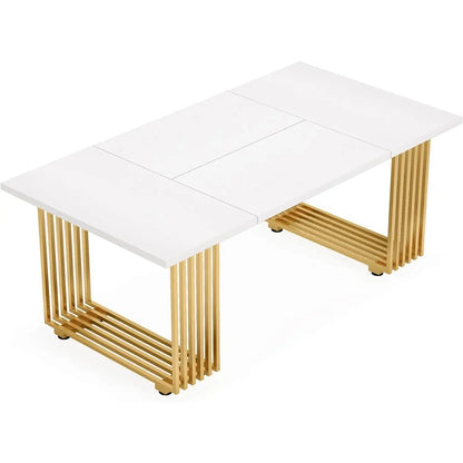 Modern White Executive Desk with Gold Metal Legs – Large Home Office Table.