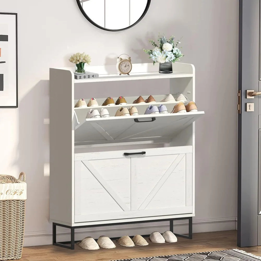 Hidden Shoe Storage Cabinet with 2 Flip Drawers.