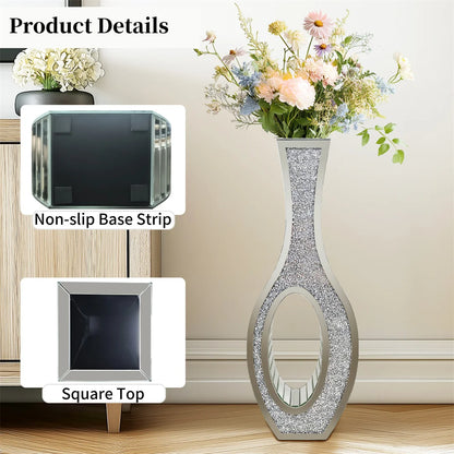 Decorative mirror with non-slip base strip and square top design, placed on a surface with flowers.