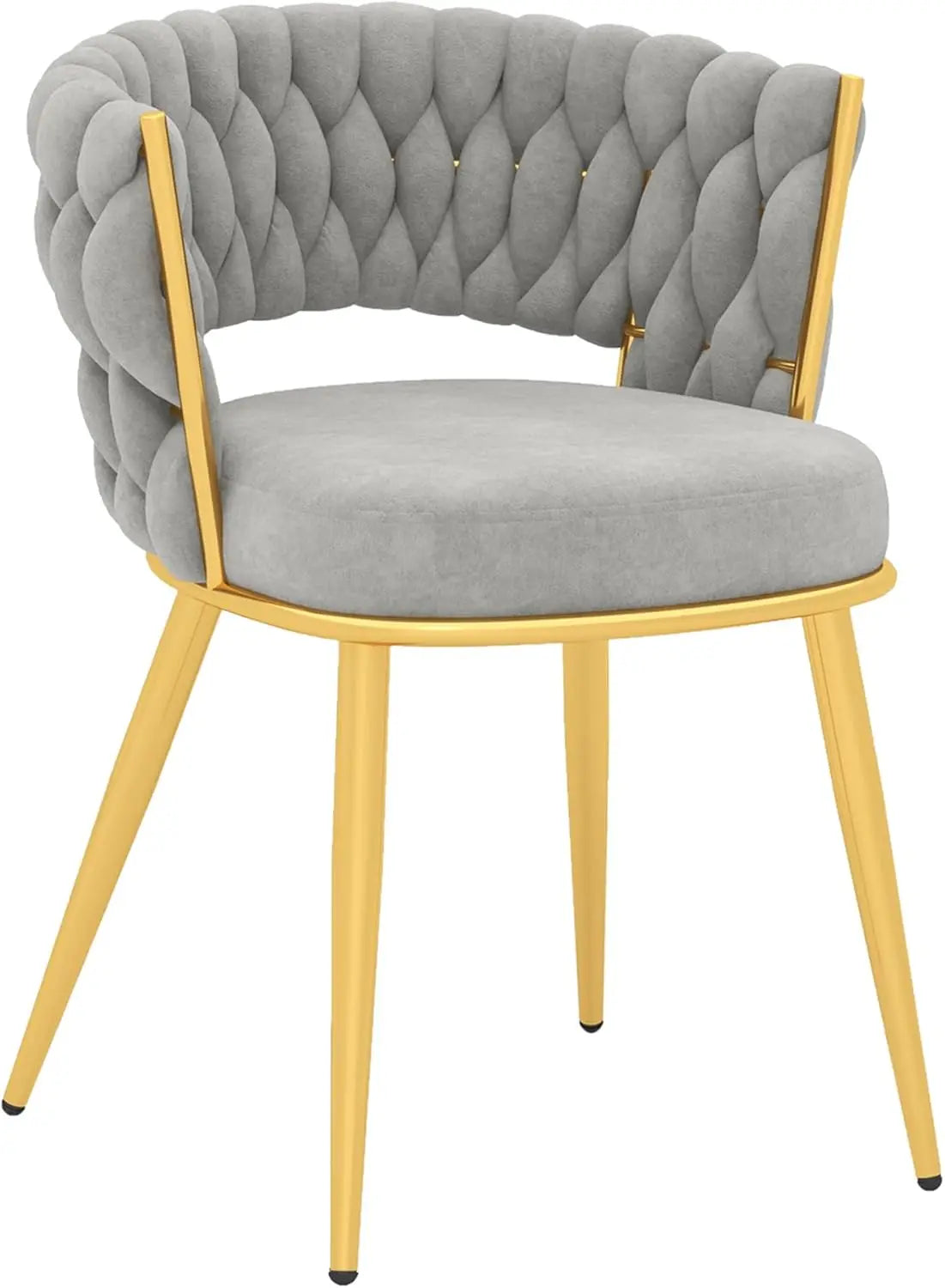 Chair with gray cushioned backrest and seat on yellow metal legs against a white background