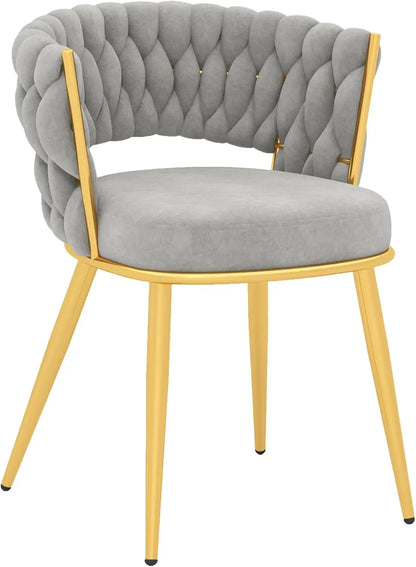 Chair with gray cushioned backrest and seat on yellow metal legs against a white background