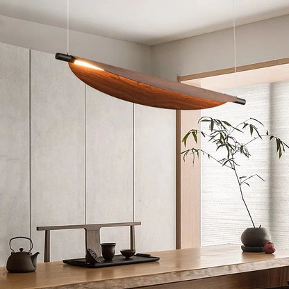 Wabi Sabi Retro Leaf Pendant Light – Minimalist Strip Chandelier for Dining