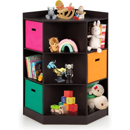Kids 9-Cubby Toy Storage Organizer – Cabinet with Display Shelf & 3 Baskets.