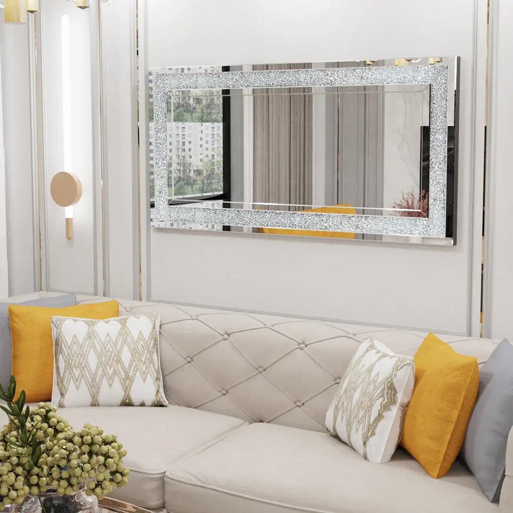 LUVODI Large Crushed Diamond Wall Mirror Crystal Sparkly Silver Home Decor Mirror for Vanity and Dressing