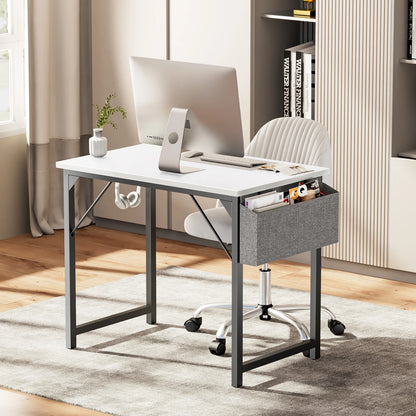 Modern Compact Computer Desk with Side Bag & Headphone Hook – Easy Assembly.