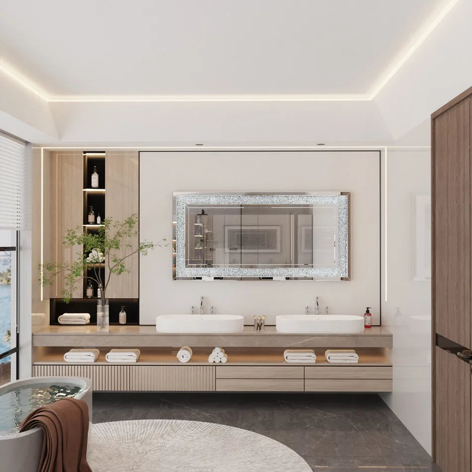 LUVODI Large Crushed Diamond Wall Mirror Crystal Sparkly Silver Home Decor Mirror for Vanity and Dressing