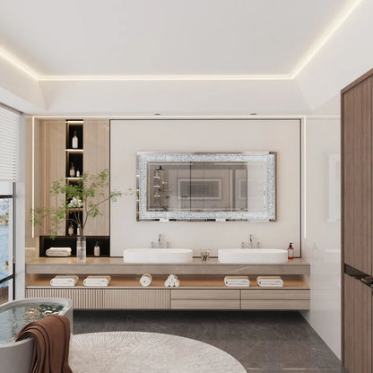 LUVODI Large Crushed Diamond Wall Mirror Crystal Sparkly Silver Home Decor Mirror for Vanity and Dressing