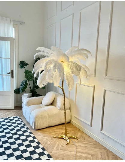 Nordic Feather Floor Lamp Luxury LED Standing Light for Internet Celebrity Ostrich Ins Live Broadcast Room Bedroom Home Decor
