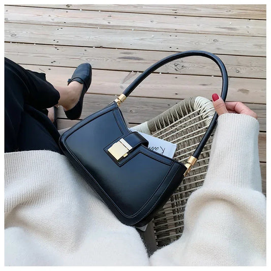 Women’s PU Leather Shoulder Bag – Solid Color, 2023 Trend, Small Zipper Purse.