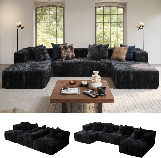 130" U-Shaped Modular Sectional Sofa with 2 Chaise Lounges – Flexible 4-in-1 Boneless Cloud Couch.