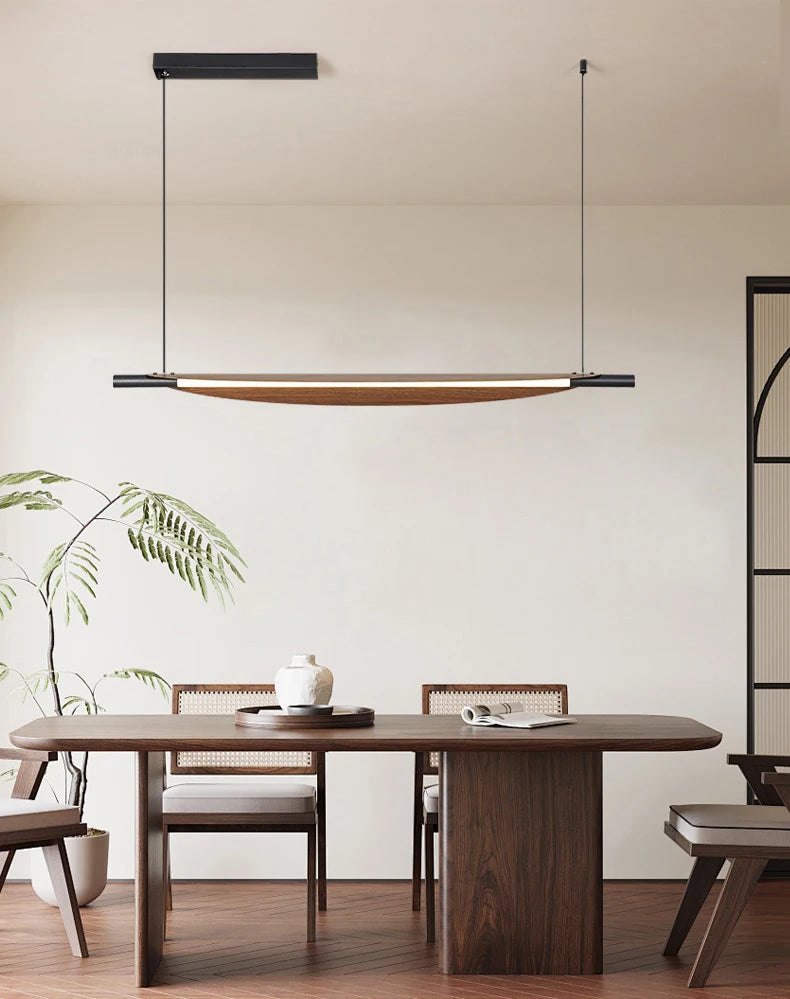 Wabi Sabi Retro Leaf Pendant Light – Minimalist Strip Chandelier for Dining