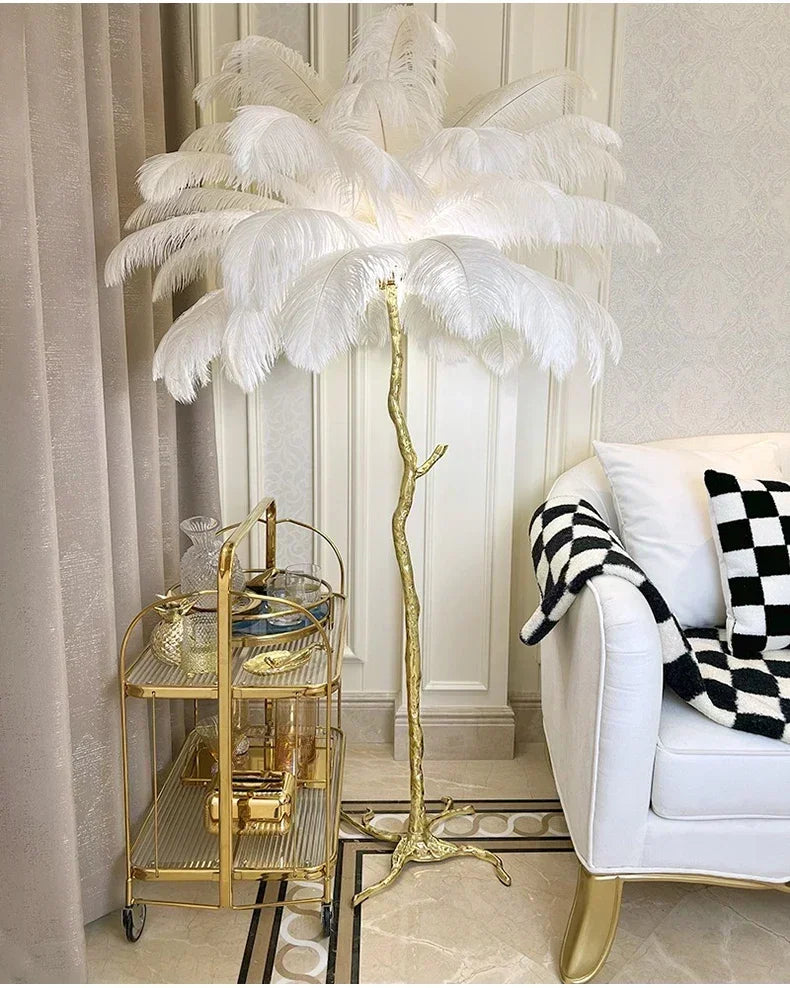 Nordic Feather Floor Lamp Luxury LED Standing Light for Internet Celebrity Ostrich Ins Live Broadcast Room Bedroom Home Decor