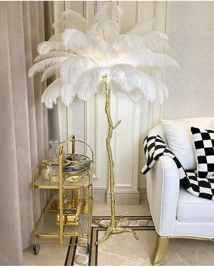 Nordic Feather Floor Lamp Luxury LED Standing Light for Internet Celebrity Ostrich Ins Live Broadcast Room Bedroom Home Decor