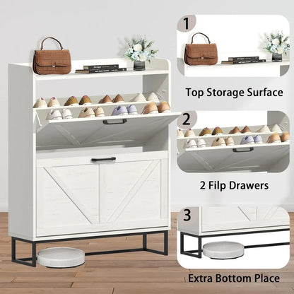 Hidden Shoe Storage Cabinet with 2 Flip Drawers.