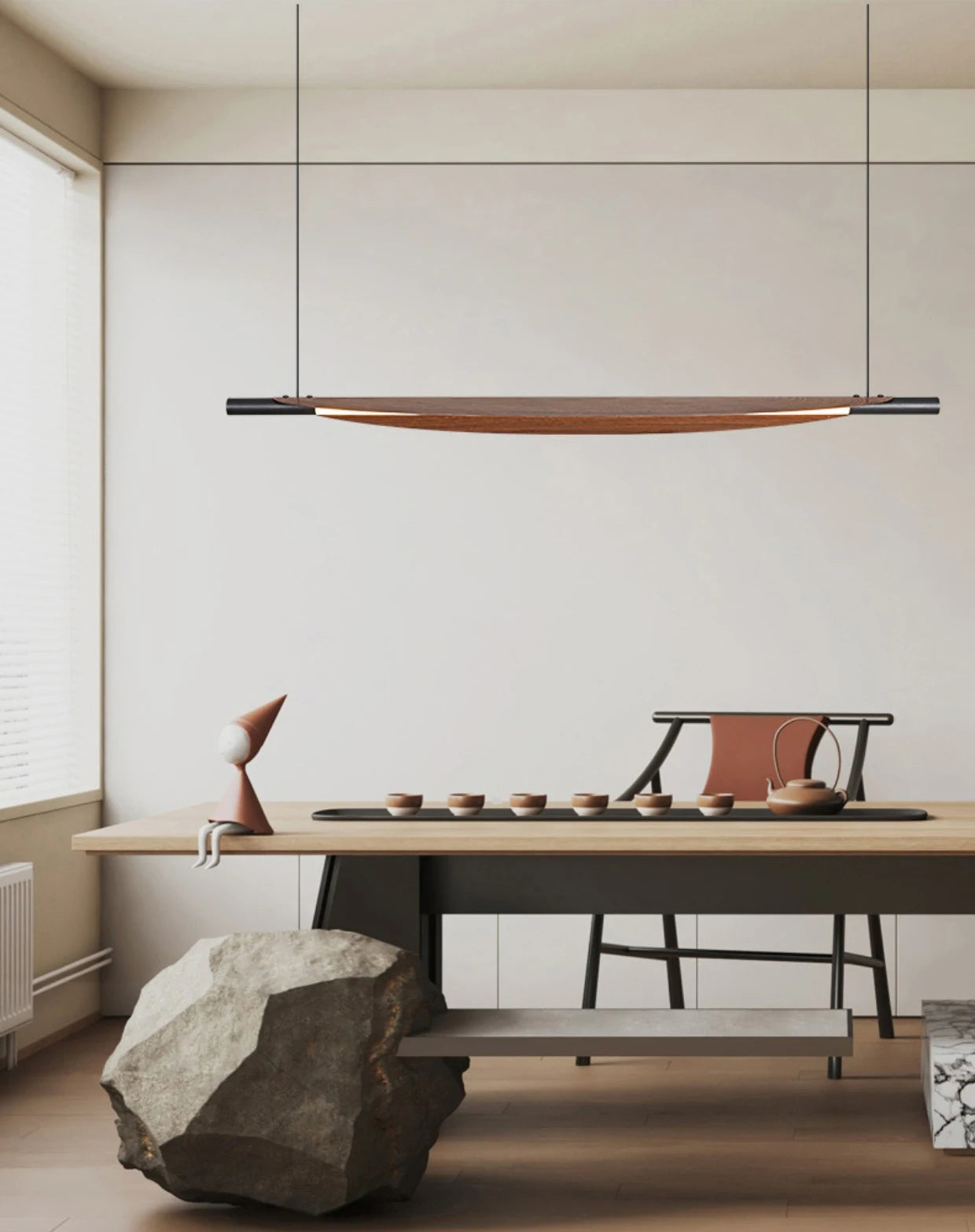 Wabi Sabi Retro Leaf Pendant Light – Minimalist Strip Chandelier for Dining