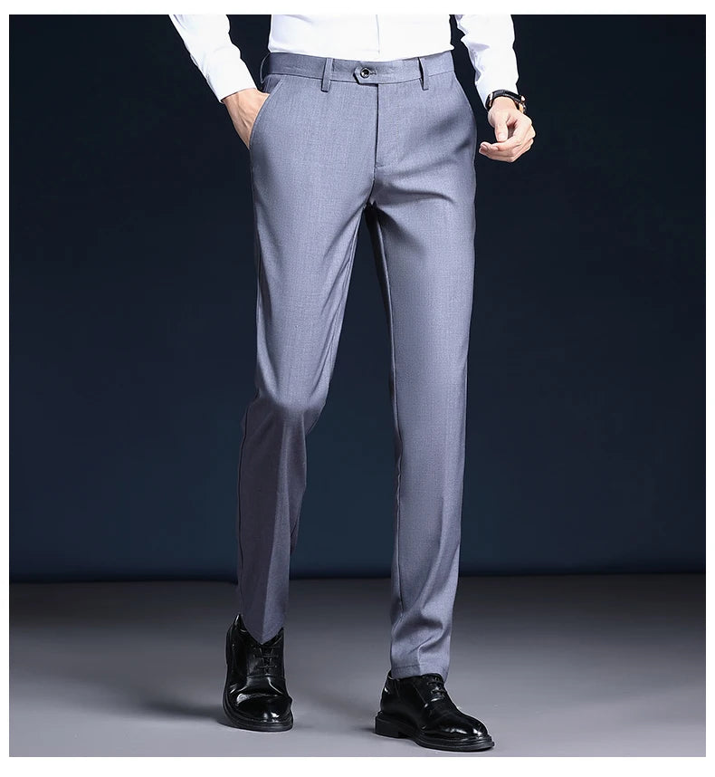 Top Grade Wrinkle Free New Brand Fashion Suit Pant Business Office Trousers For Men Dress Pants Straight Trousers Men's Clothing