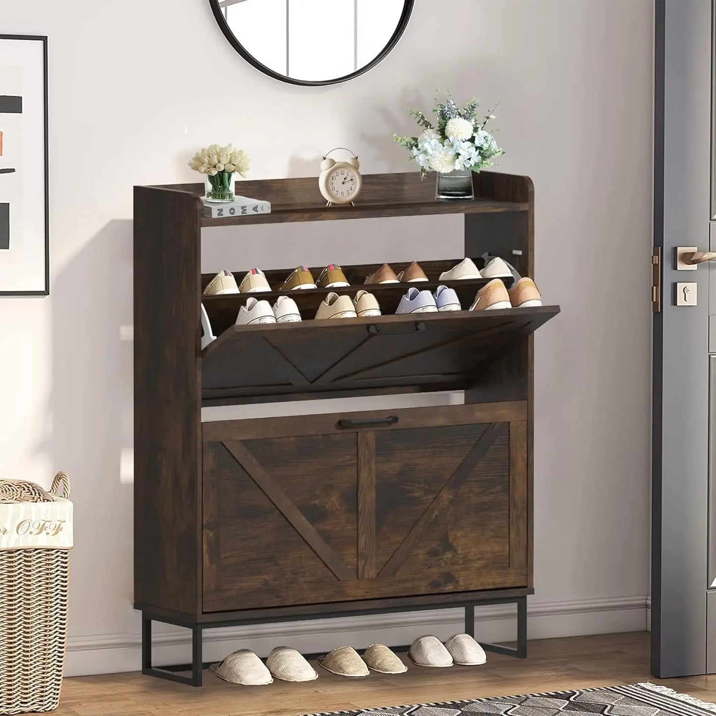 Hidden Shoe Storage Cabinet with 2 Flip Drawers.