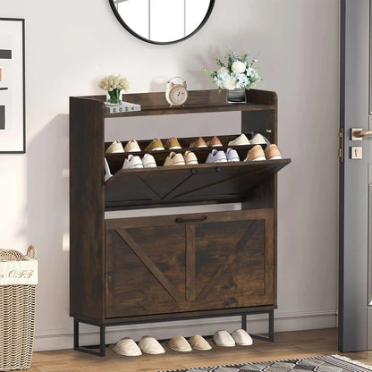 Hidden Shoe Storage Cabinet with 2 Flip Drawers.