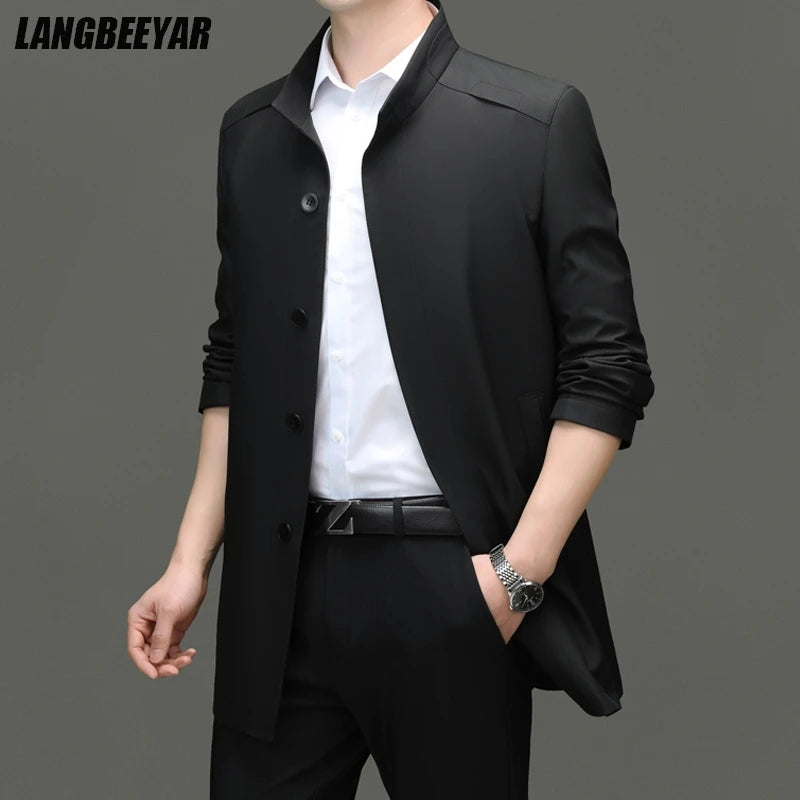 High End Anti Wrinkle New Brand Business Casual Fashion Slim Fit Trench Coats Spring Autumn Overcoat Long Jacket Outercoat