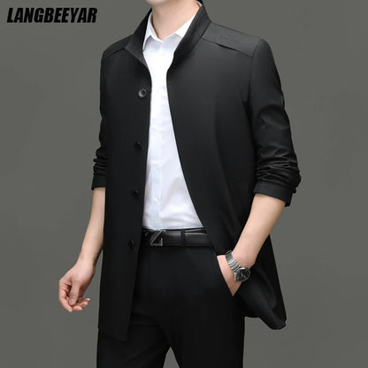High End Anti Wrinkle New Brand Business Casual Fashion Slim Fit Trench Coats Spring Autumn Overcoat Long Jacket Outercoat