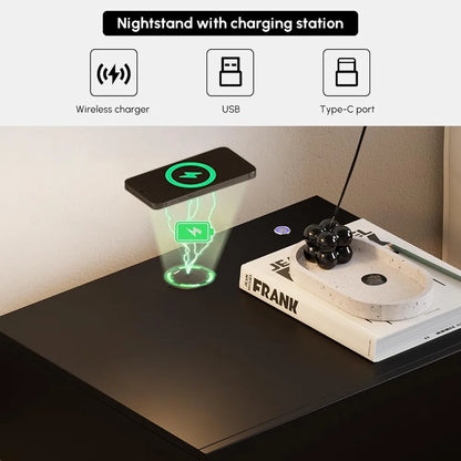Smart Nightstand with Wireless Charging & LED Light.