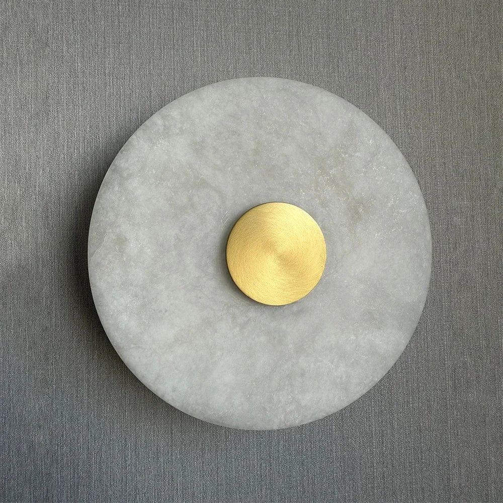 Spanish Marble LED Round Wall Sconce – Brass Bedroom & Living Room Light.