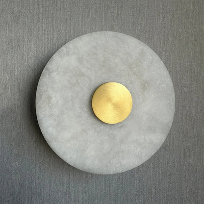 Spanish Marble LED Round Wall Sconce – Brass Bedroom & Living Room Light.