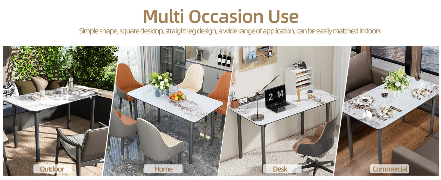 Table used in various settings including outdoor, home, desk, and commercial environments.