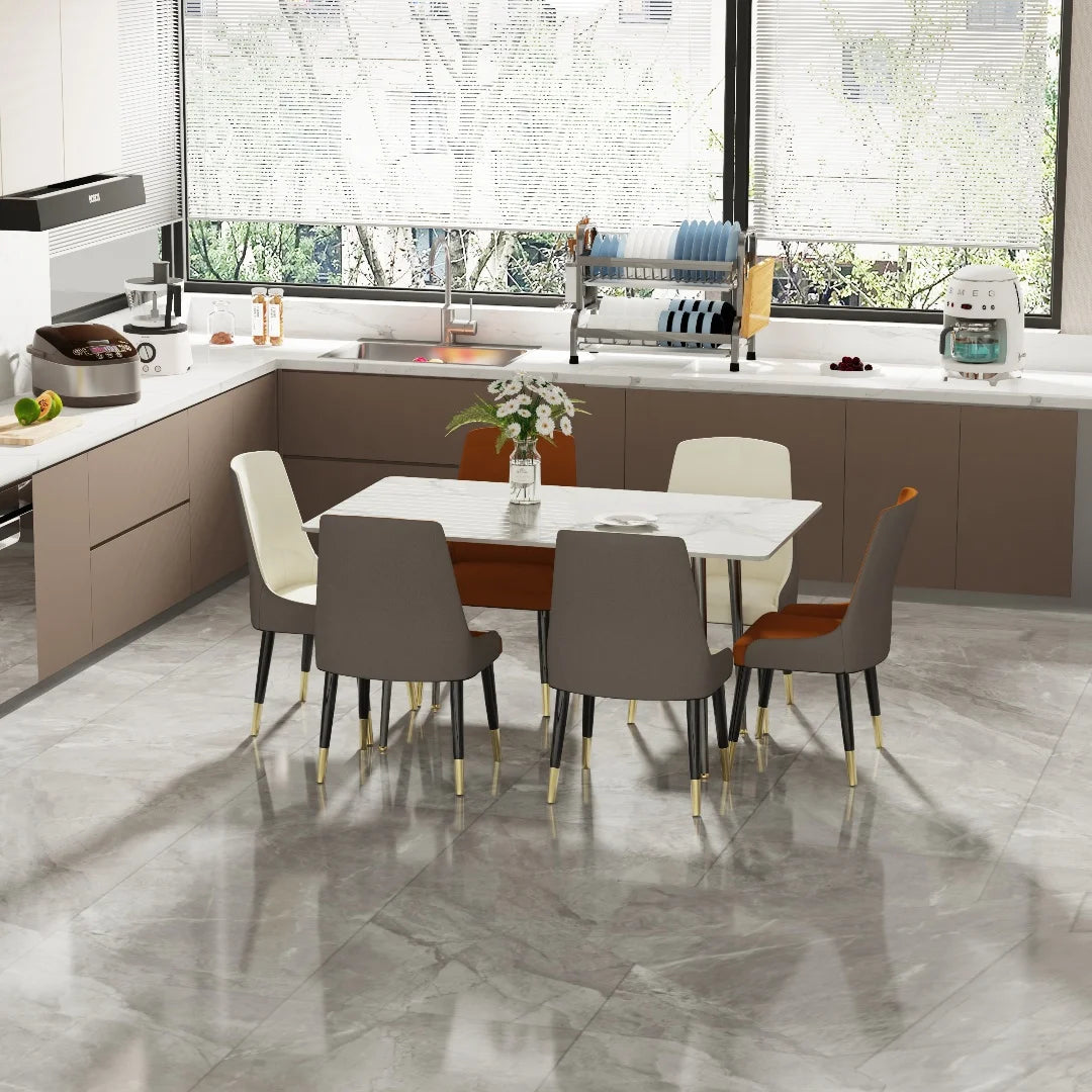LUVODI 4-6 People Seats Marble Dining Table with Chair 1.2m Restaurant Kitchen Cafe Shop Coffee Table Furniture with Metal Legs