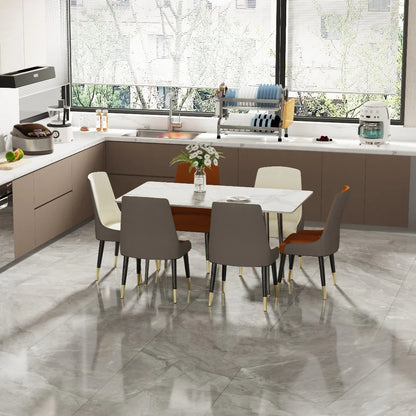 LUVODI 4-6 People Seats Marble Dining Table with Chair 1.2m Restaurant Kitchen Cafe Shop Coffee Table Furniture with Metal Legs