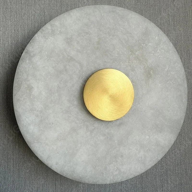 Spanish Marble LED Round Wall Sconce – Brass Bedroom & Living Room Light.