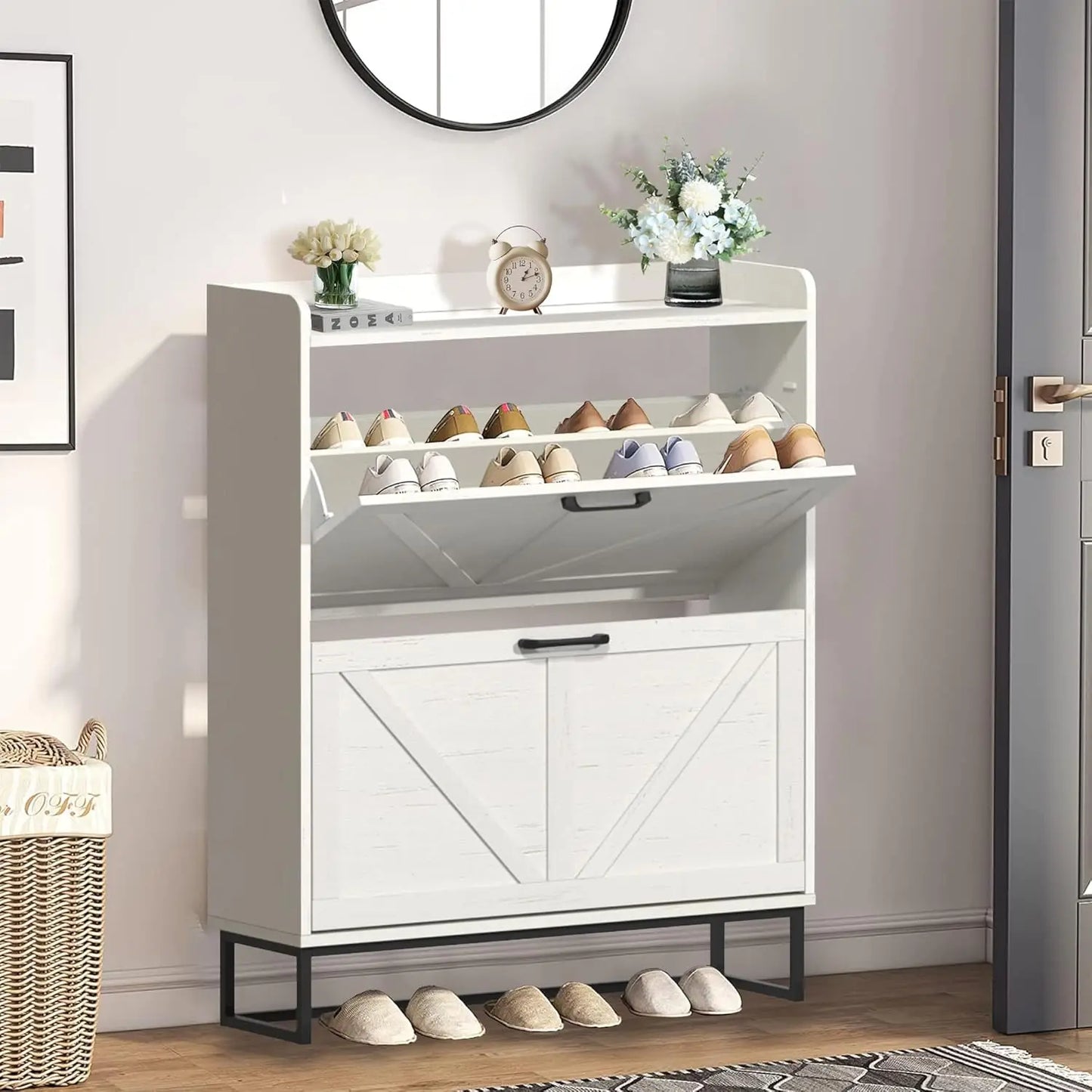 Hidden Shoe Storage Cabinet with 2 Flip Drawers.