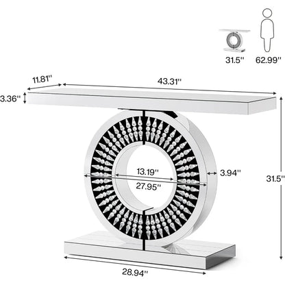 Modern Mirrored Console Table with A Sparkling Crystal-encrusted Base, 43-inch Silver Console Table/decorative Table
