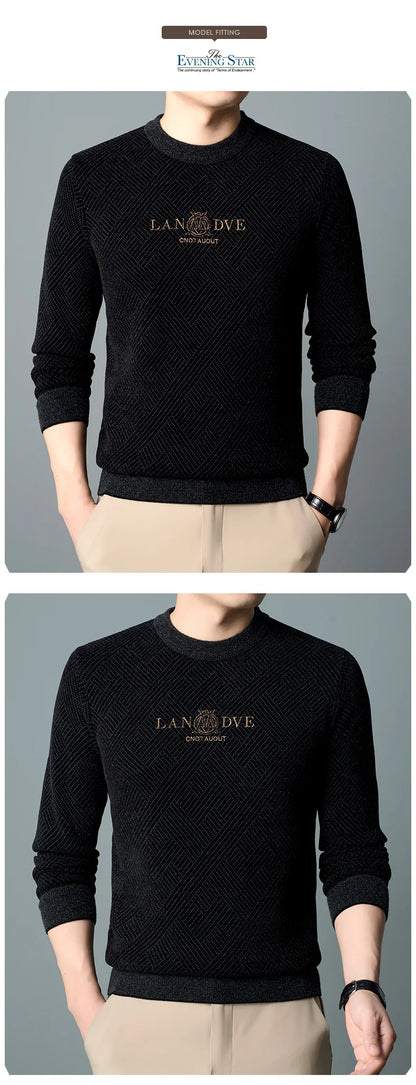Top Quality Thick Fleece-Lined Warm Men Fashion Brand Autum Winter Knit Pullover Designer Sweater Korean Woolen Casual Jumper