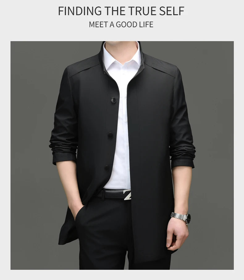 High End Anti Wrinkle New Brand Business Casual Fashion Slim Fit Trench Coats Spring Autumn Overcoat Long Jacket Outercoat