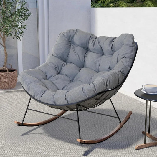 Outdoor Papasan Rocking Chair with Cushion.