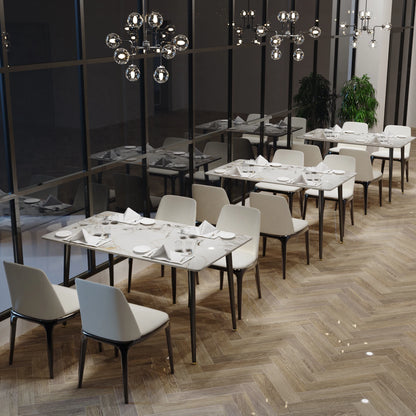LUVODI 4-6 People Seats Marble Dining Table with Chair 1.2m Restaurant Kitchen Cafe Shop Coffee Table Furniture with Metal Legs