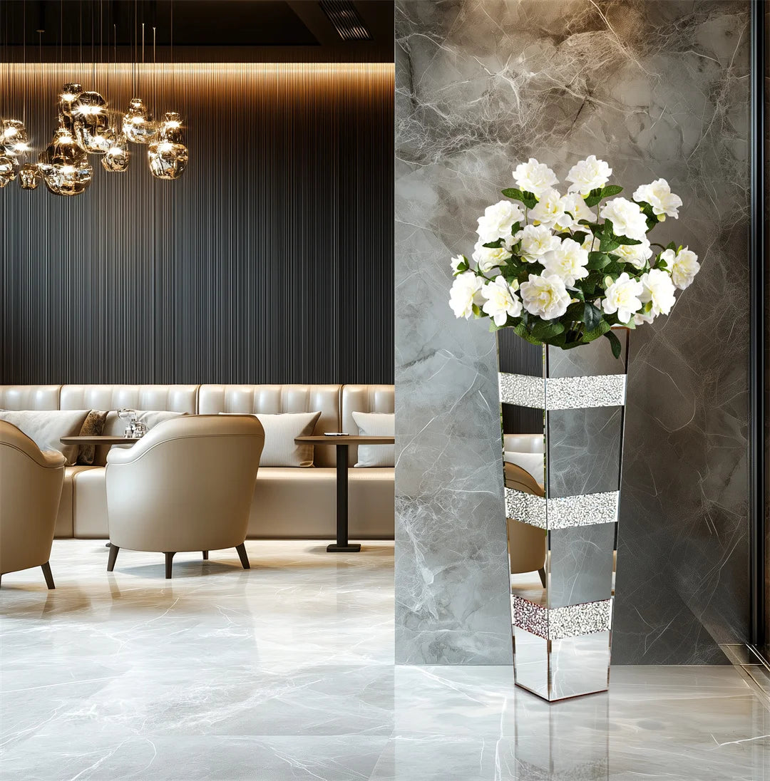 Decorative vase with white flowers in a modern interior setting