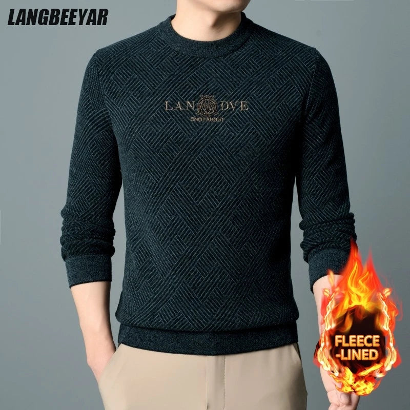 Top Quality Thick Fleece-Lined Warm Men Fashion Brand Autum Winter Knit Pullover Designer Sweater Korean Woolen Casual Jumper