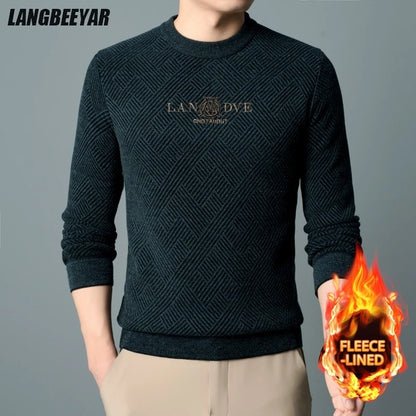 Top Quality Thick Fleece-Lined Warm Men Fashion Brand Autum Winter Knit Pullover Designer Sweater Korean Woolen Casual Jumper