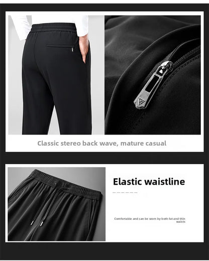 High Quality Ice Silk Stretch New Brand Casual Fashion Strappy Long Pants Elastic Pencil Street Style Teens Trousers Men Clothes